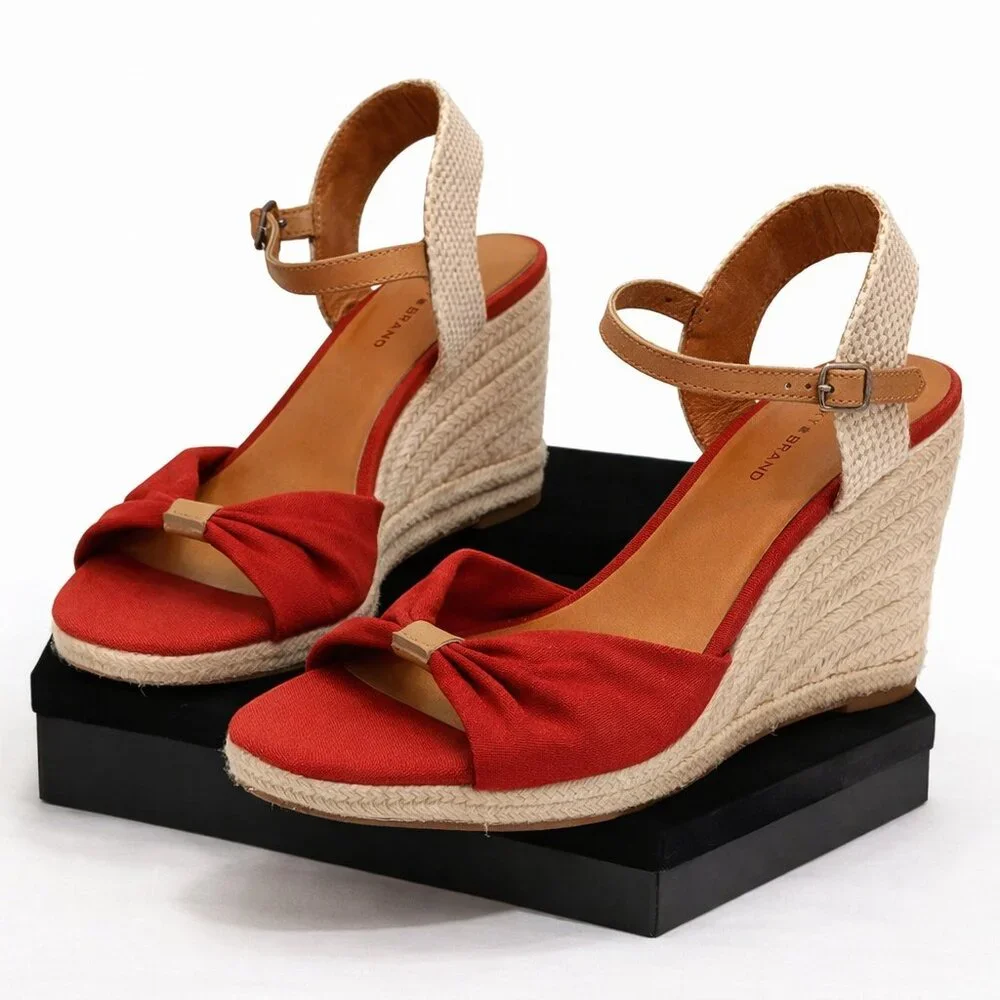 Lucky Brand Red Canvas Espadrille Wedge Sandals – Size 11